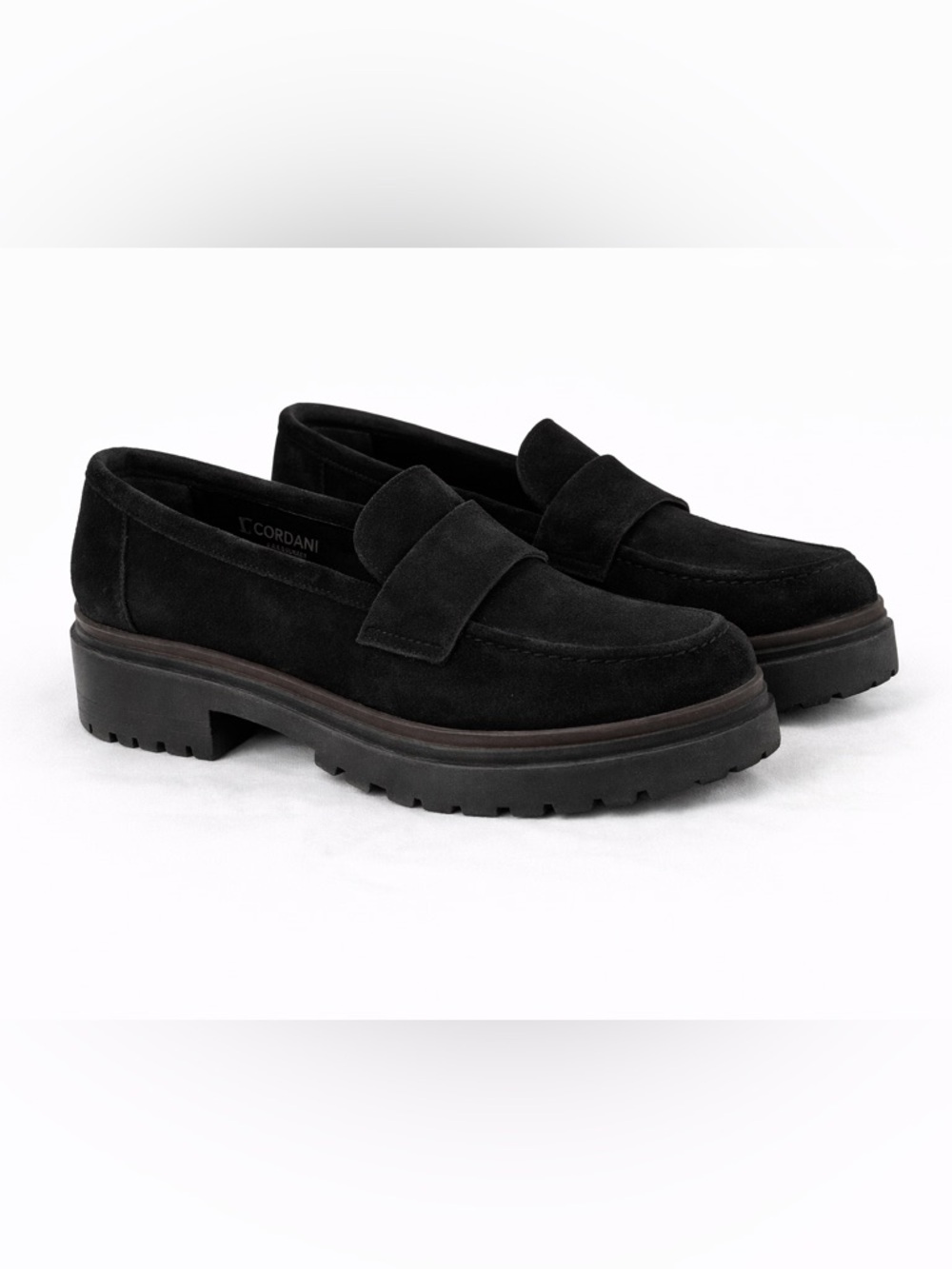 Cordani Black Platform Loafers Chunky Lug Sole Suede EU 39